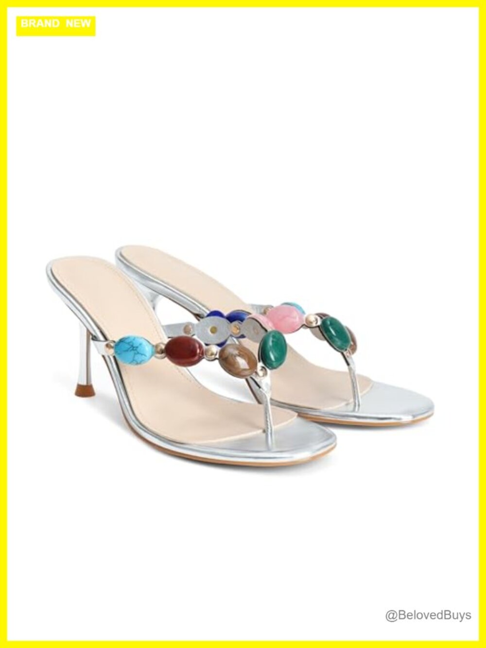 Jeweled Thong Kitten Heel Sandals Open Toe Slip On Stiletto Heels